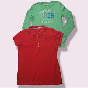𝅺bundle of 2 Aeropstale Tops. Green Thermal. Red Collared Pullover. XL, XXL